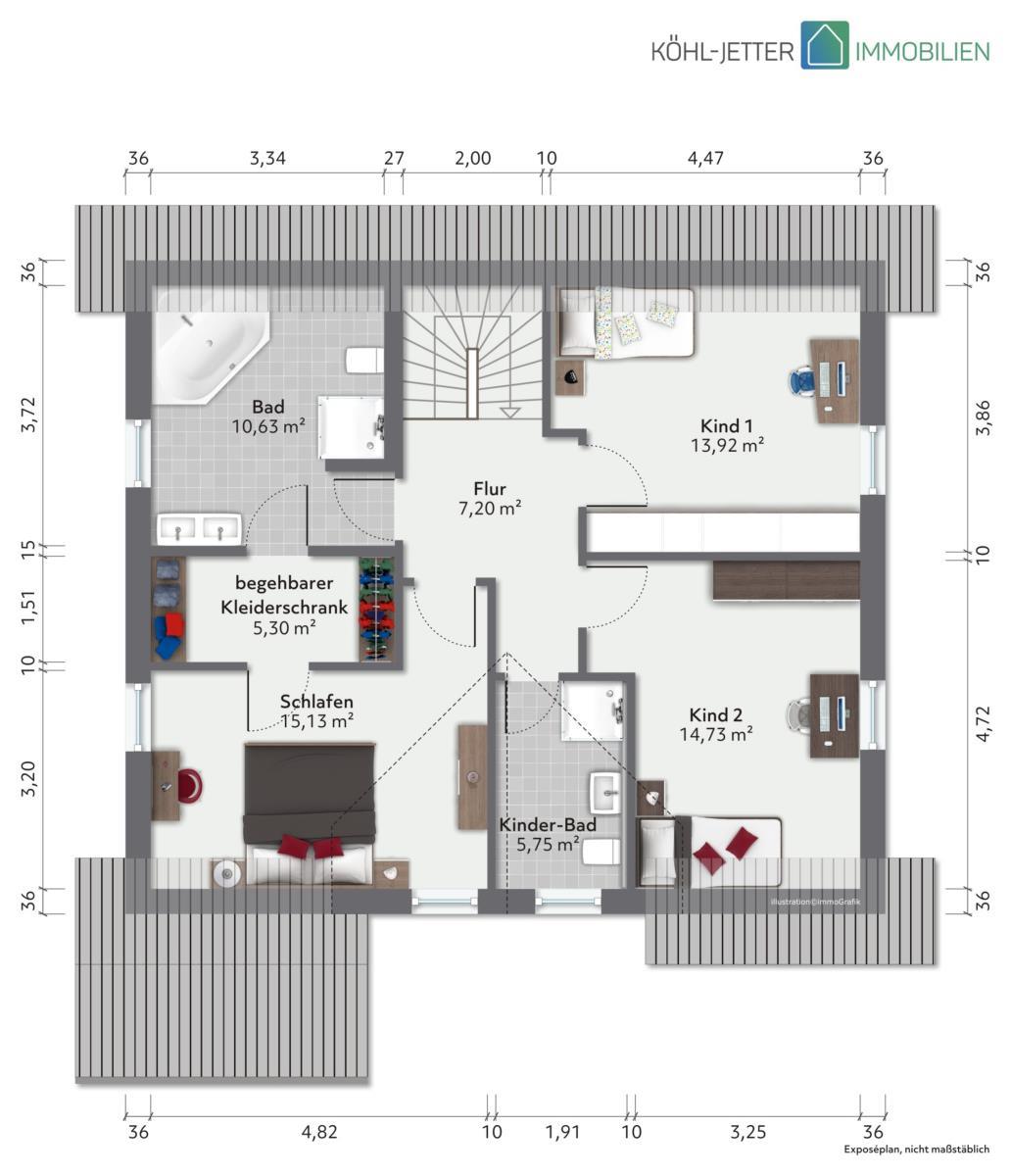 Modernes, sonniges Einfamilienhaus mit Doppelgarage in ruhiger Wohnlage von Dormettingen! - Grundriss DG