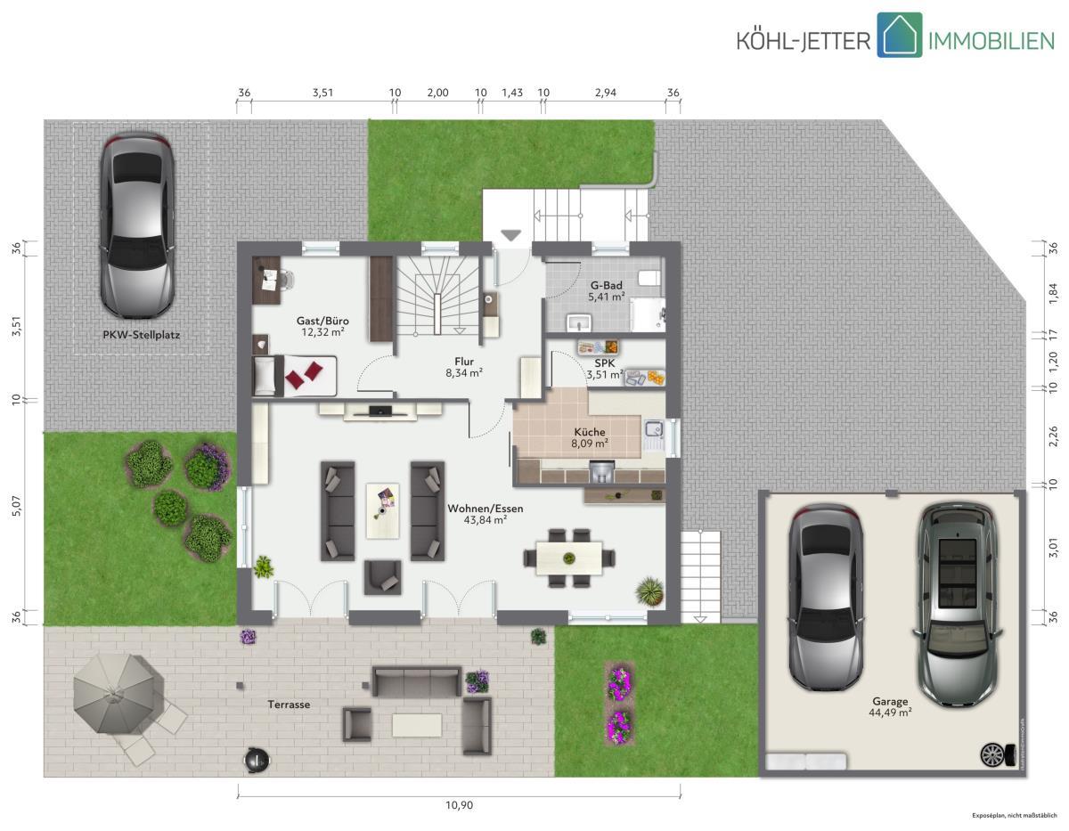 Modernes, sonniges Einfamilienhaus mit Doppelgarage in ruhiger Wohnlage von Dormettingen! - Grundriss EG