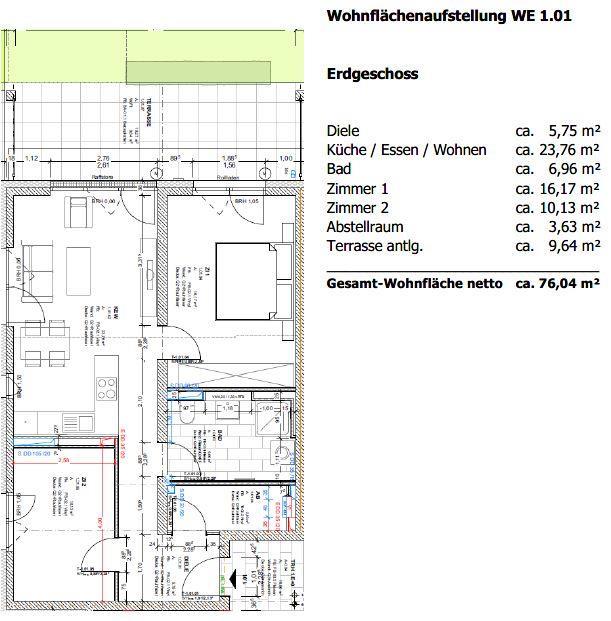 ERSTBEZUG! Exklusive 3,5-Zimmer-Whg mit Terrasse und TG-STPL in Balingen-Frommern! - Grundriss 1.01
